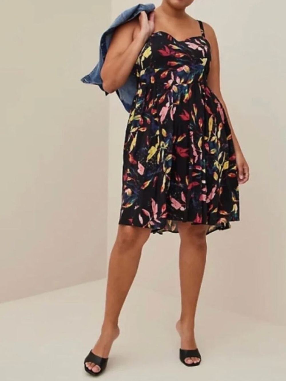 Torrid challis Black Sundress with Multicolor Print 1X